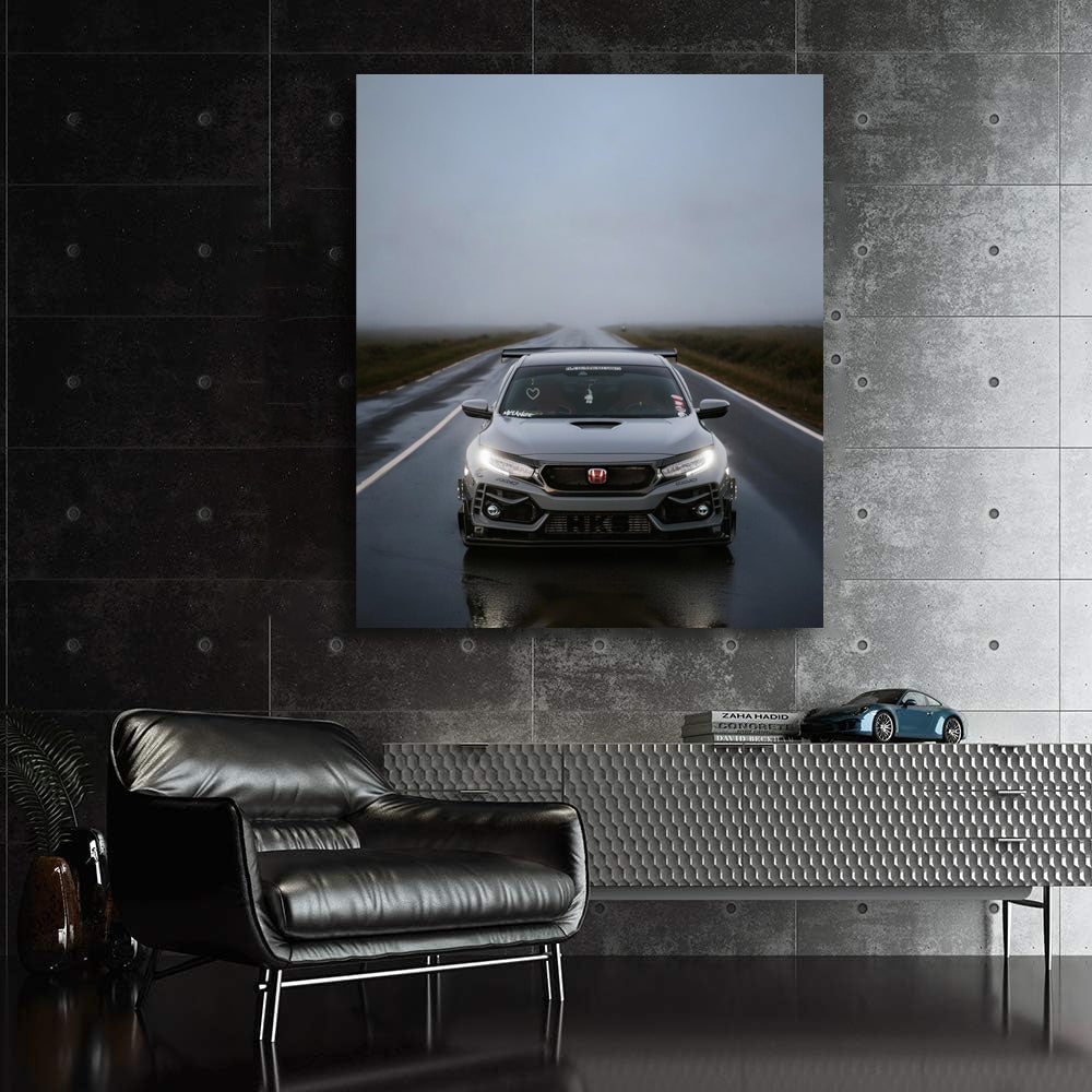 Honda Civic Driving in Overcast Skies - Reliable and Stylish