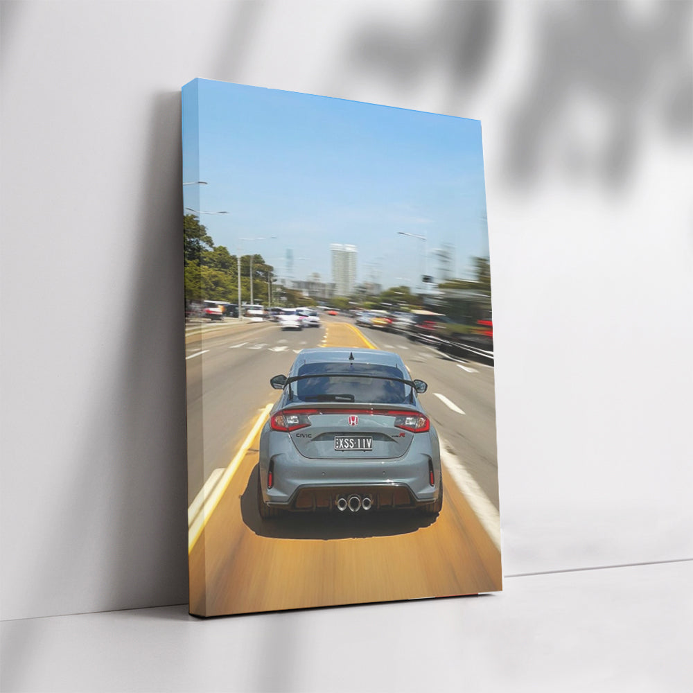 Honda Civic Cruising with Urban Skyline - Sleek & Modern