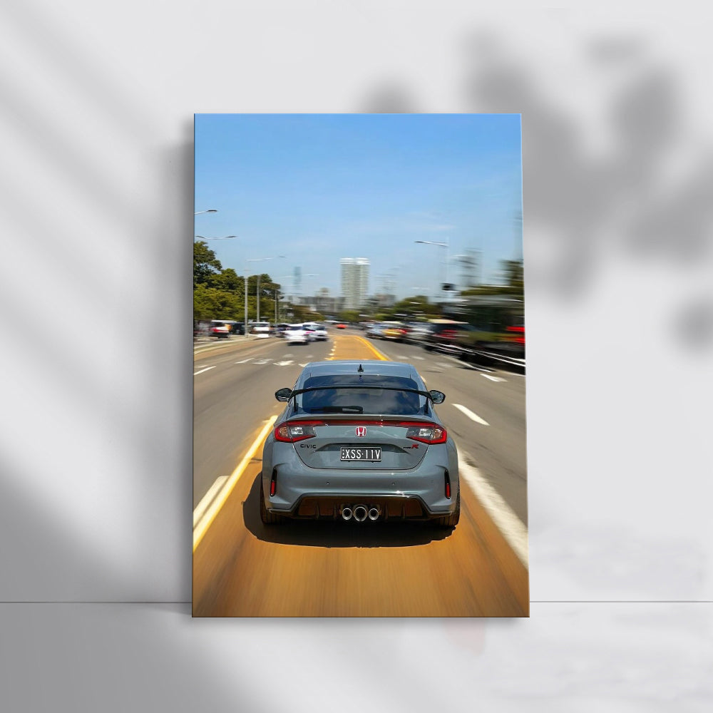 Honda Civic Cruising with Urban Skyline - Sleek & Modern