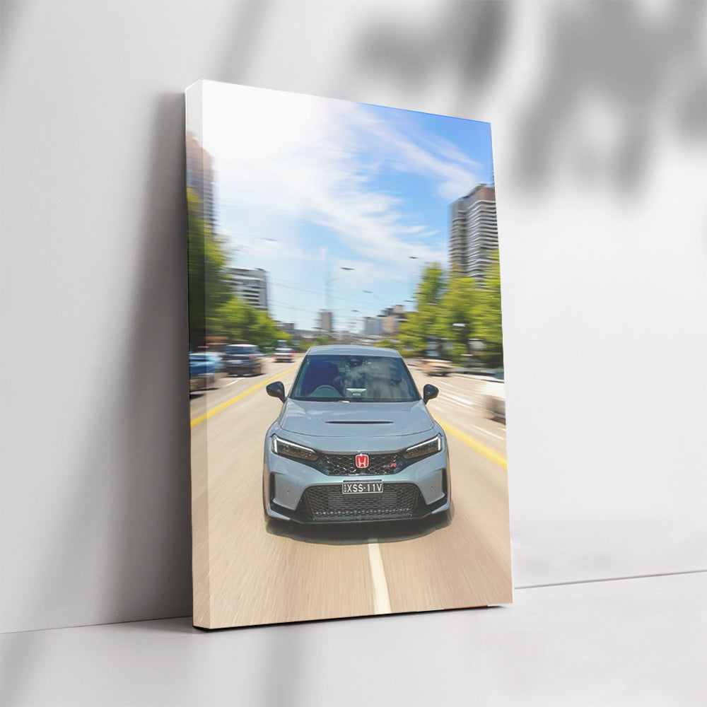 Honda Civic Cruising with Urban Skyline - Compact and Stylish