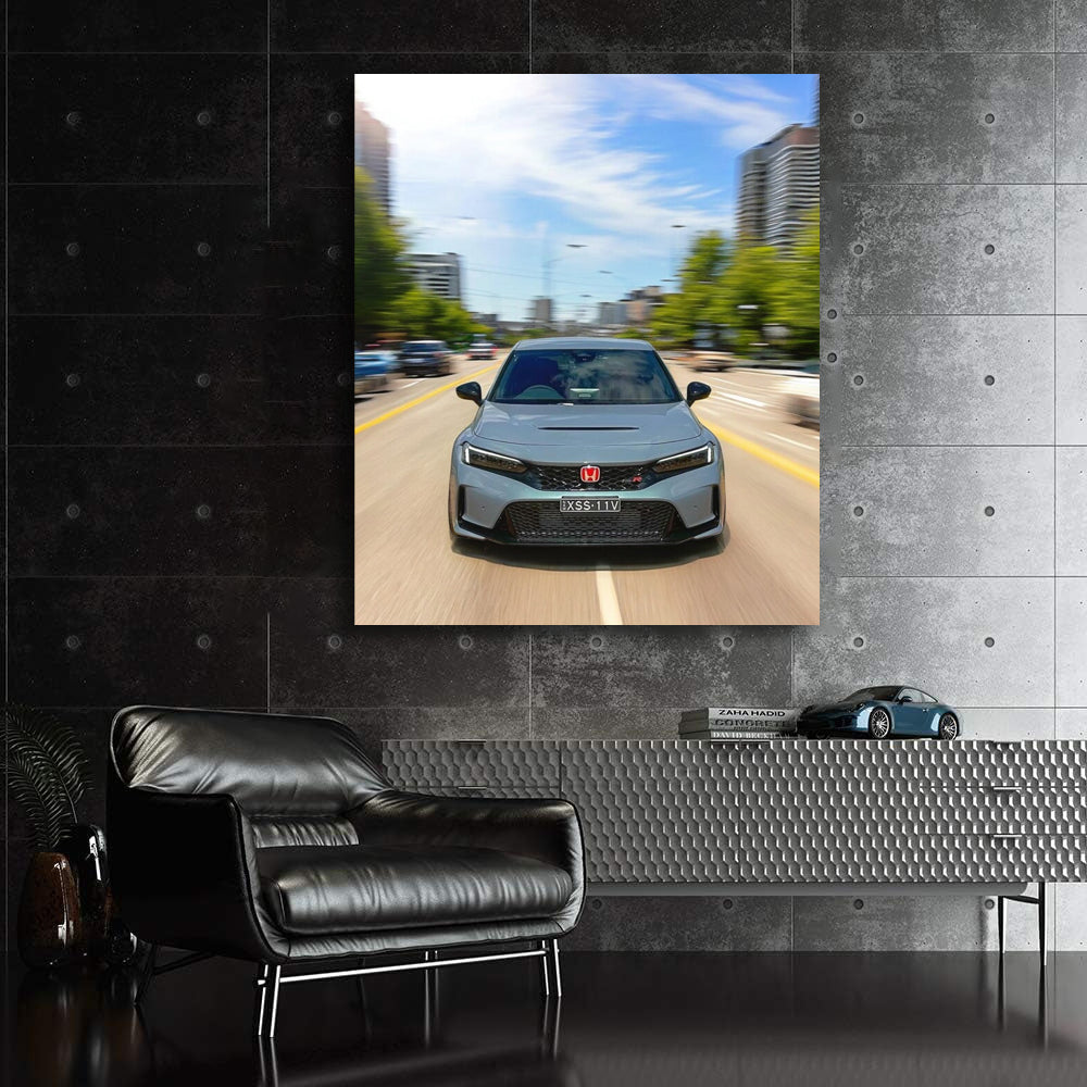 Honda Civic Cruising with Urban Skyline - Compact and Stylish