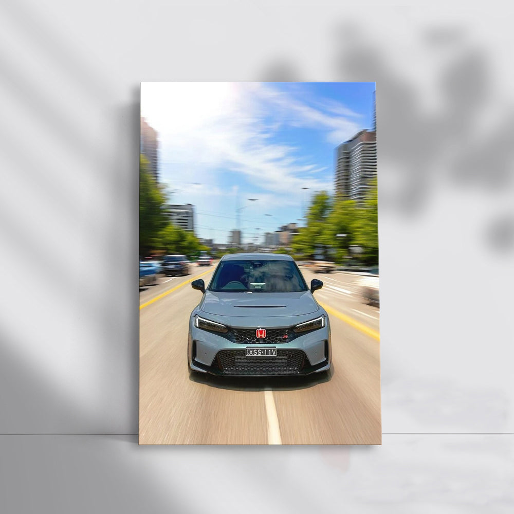 Honda Civic Cruising with Urban Skyline - Compact and Stylish