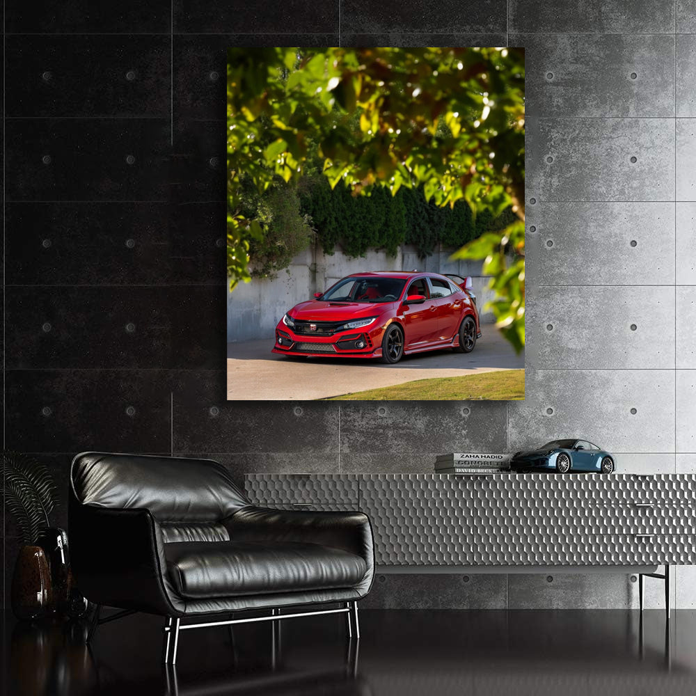 Red Honda Civic in Wild - Compact and Adventurous