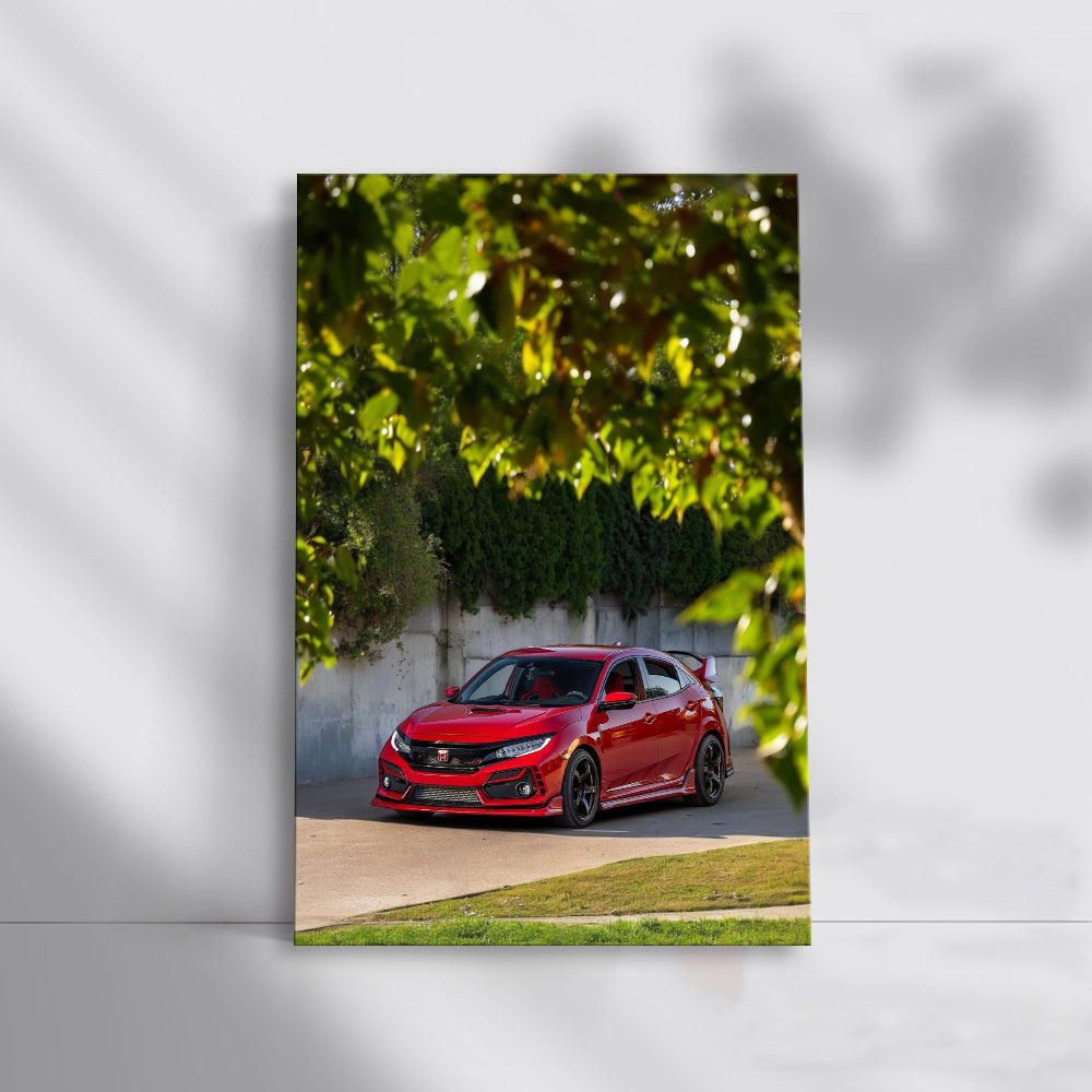 Red Honda Civic in Wild - Compact and Adventurous