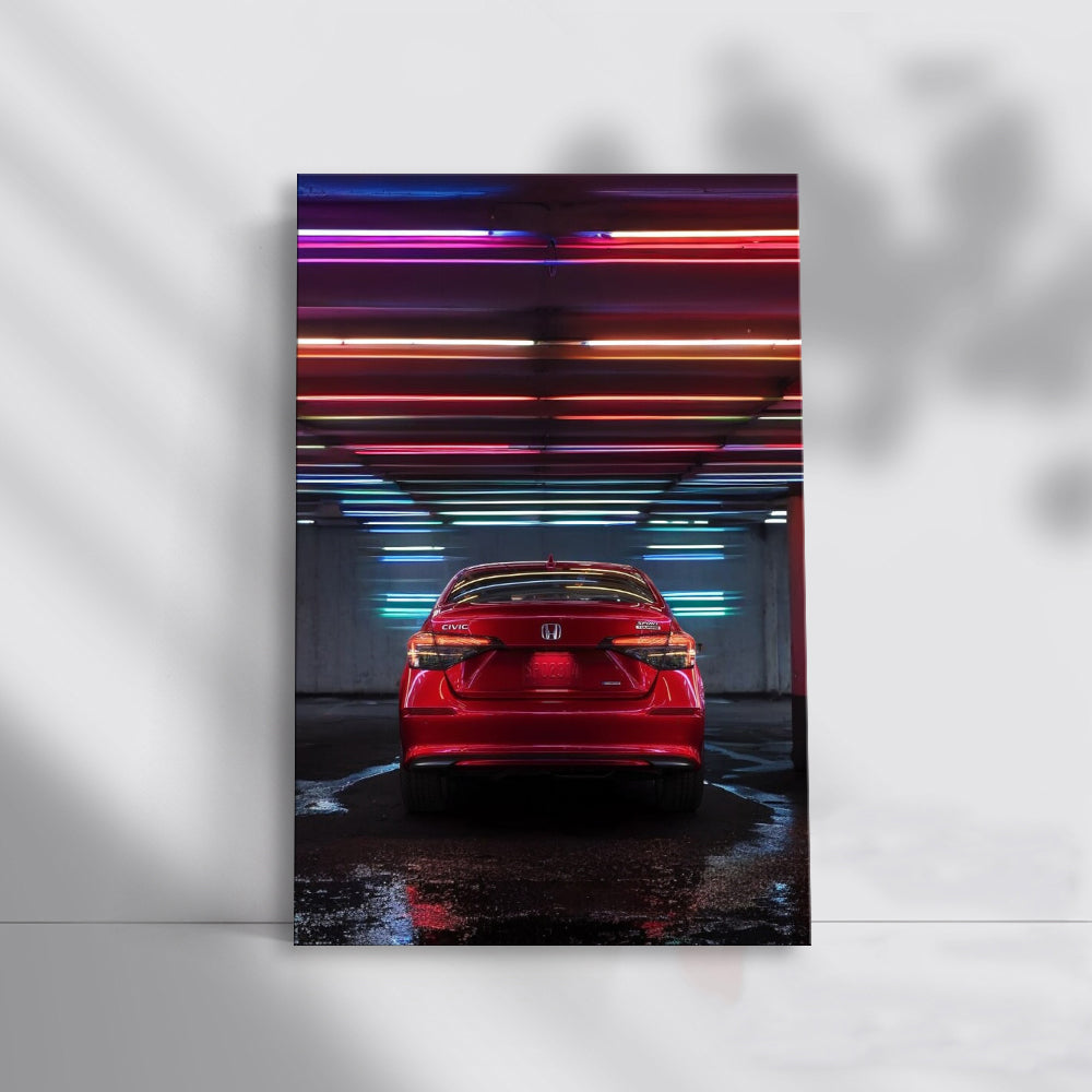 Honda Civic in Neon Lot - Red Beauty with Urban Flair