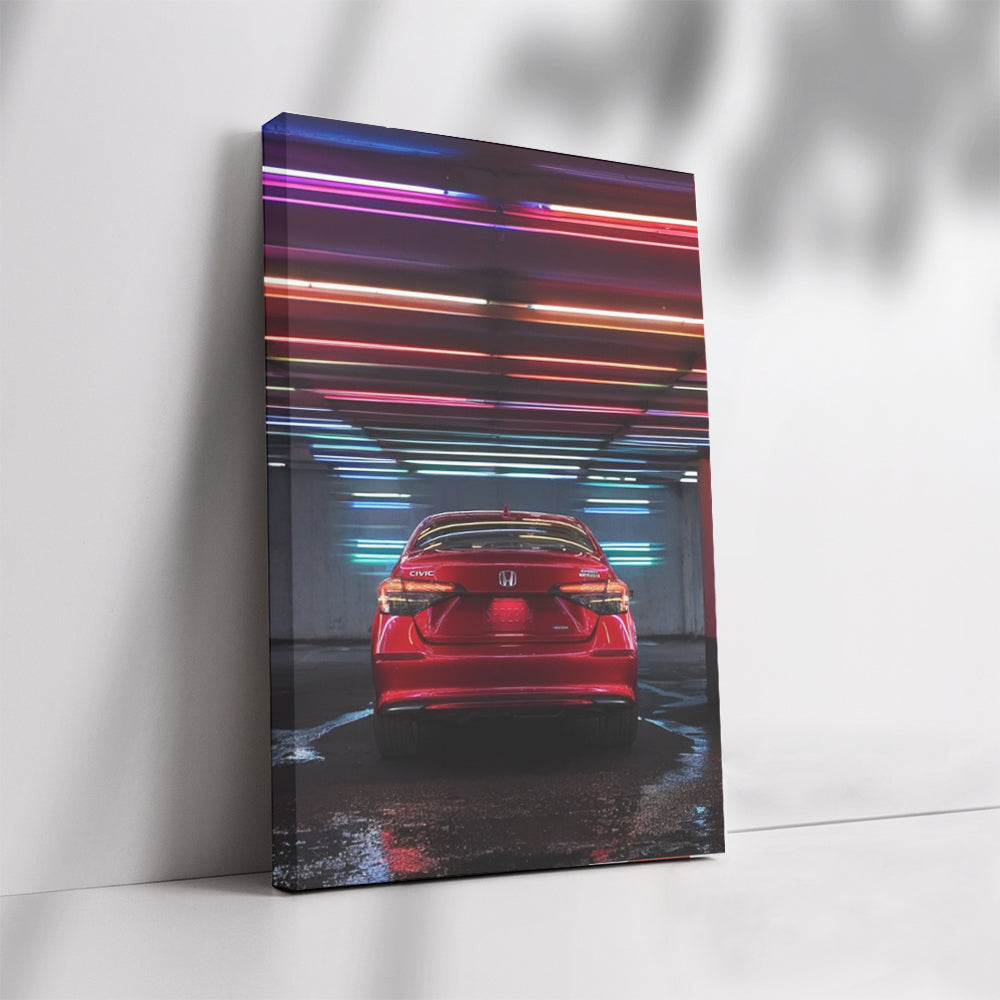 Honda Civic in Neon Lot - Red Beauty with Urban Flair