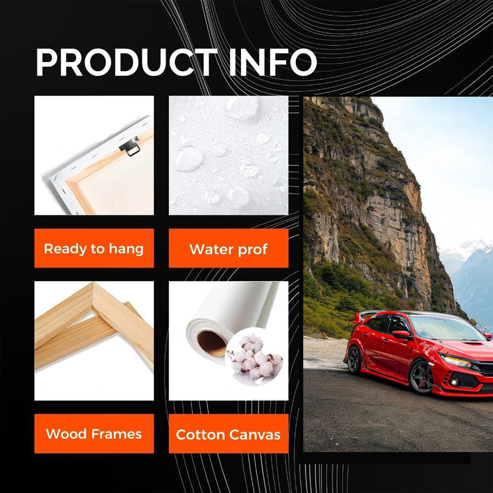 Red Honda Civic with Mountains - Adventure Awaits