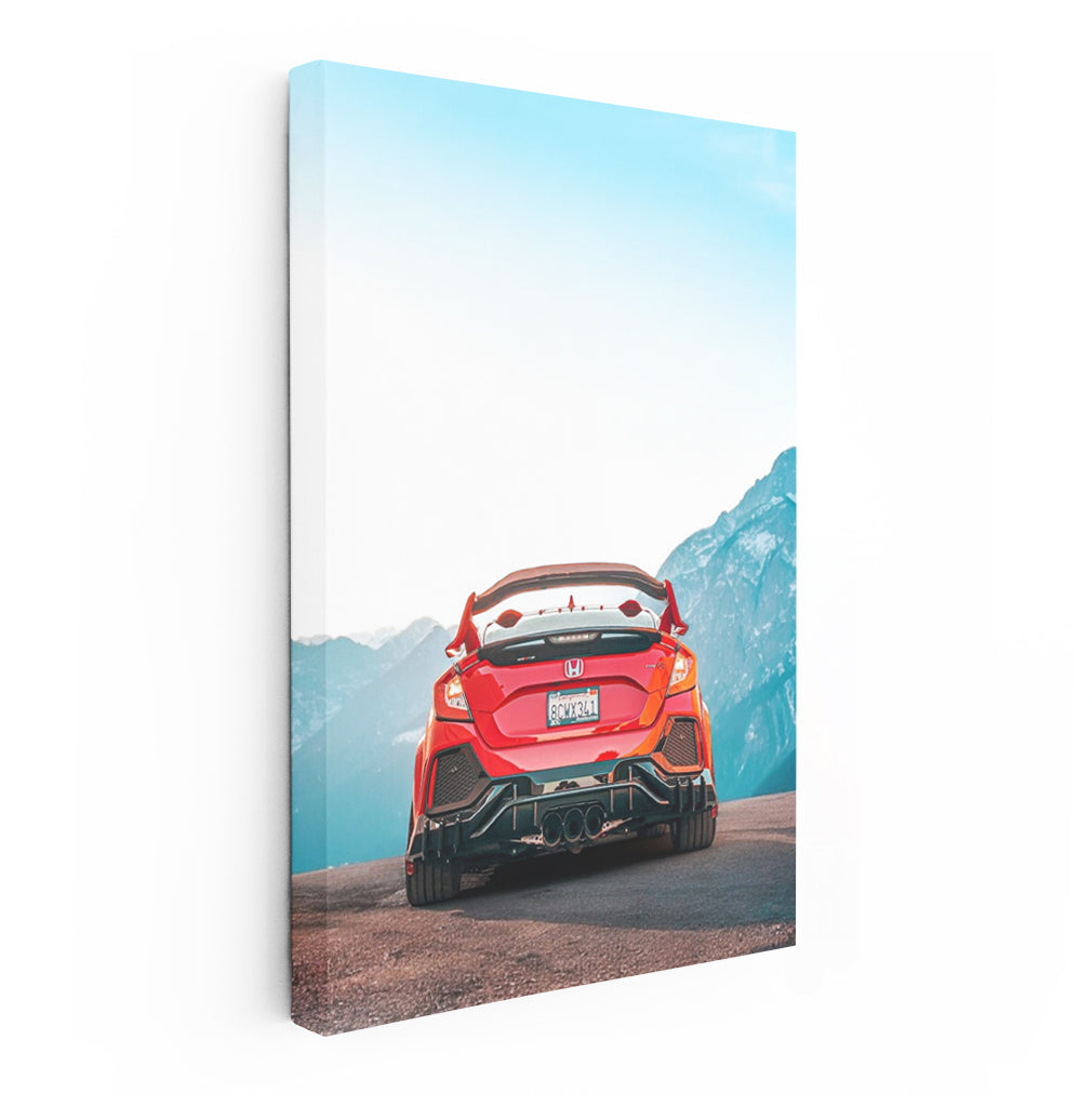 Red Honda Civic in Mountainous Landscape - Sporty and Bold
