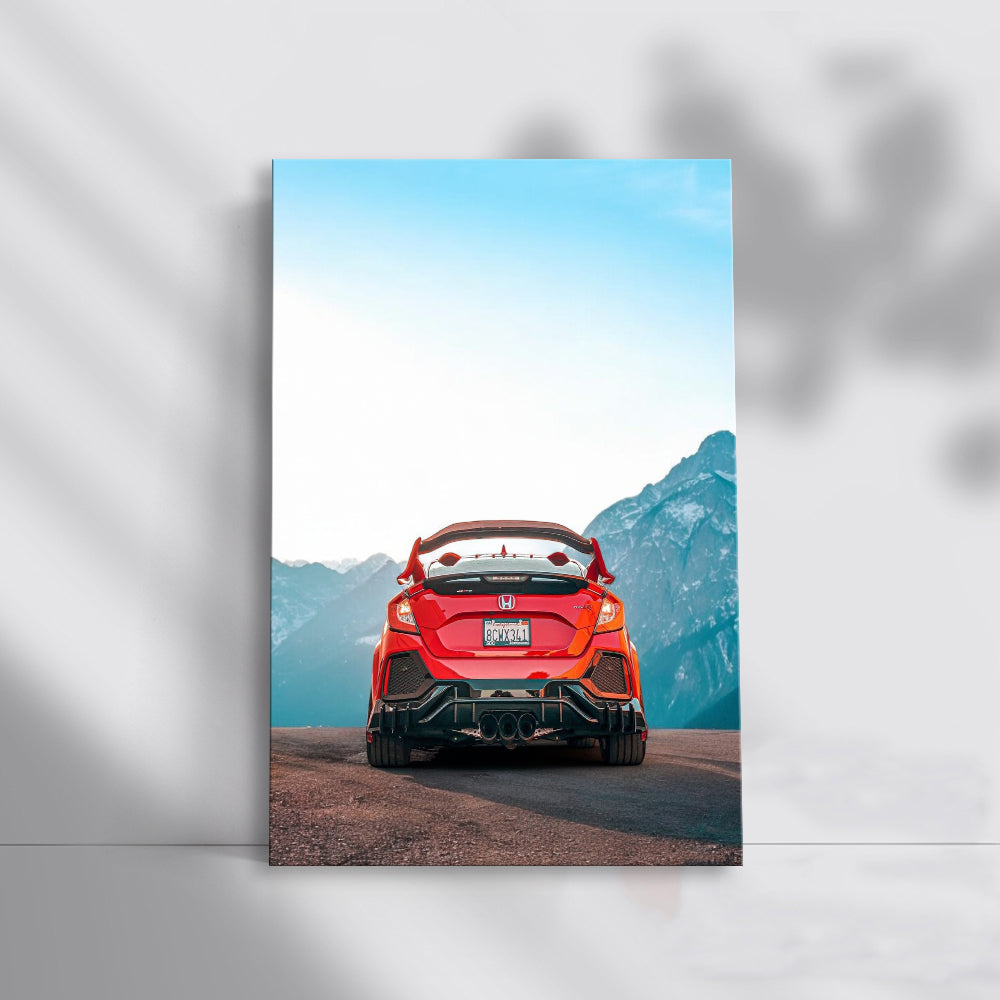 Red Honda Civic in Mountainous Landscape - Sporty and Bold