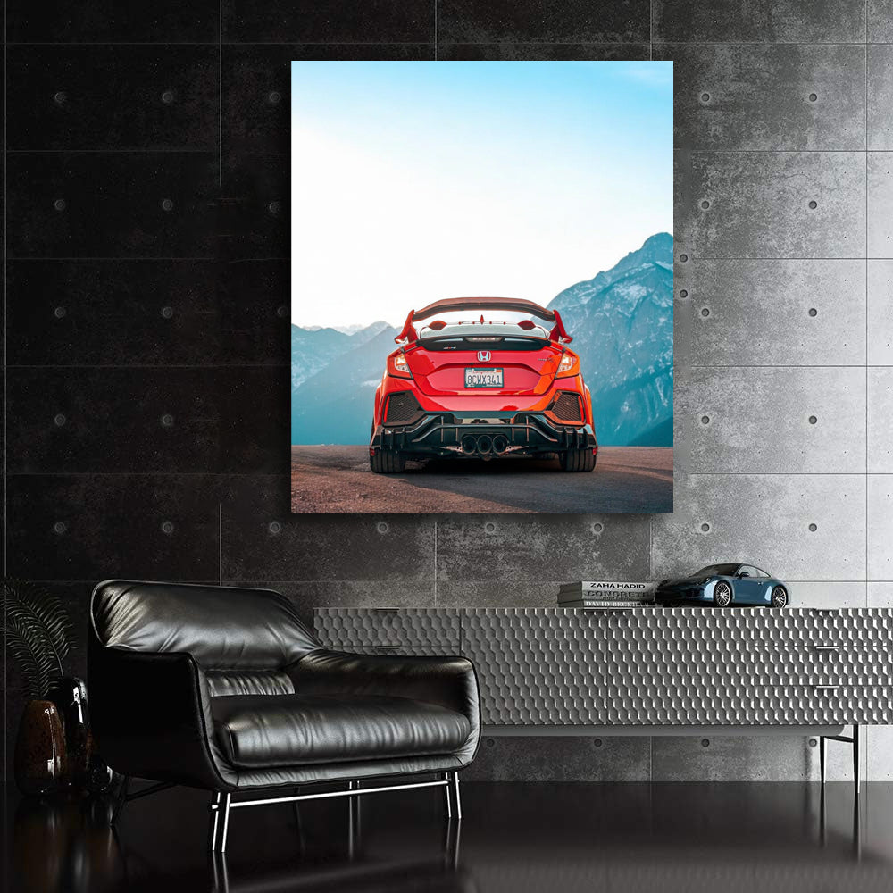 Red Honda Civic in Mountainous Landscape - Sporty and Bold