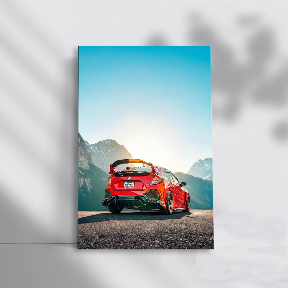 Red Honda Civic with Mountain View - Sporty and Adventurous