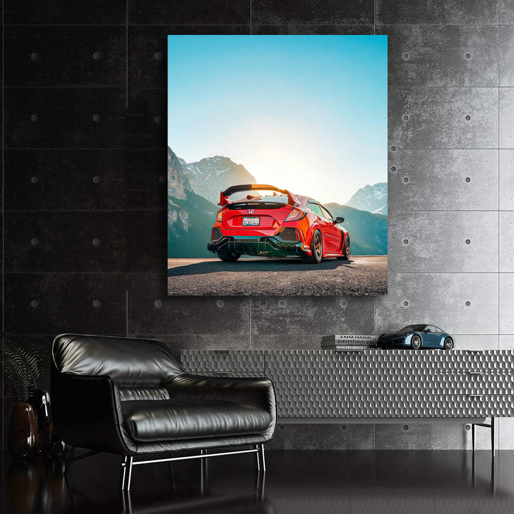 Red Honda Civic with Mountain View - Sporty and Adventurous