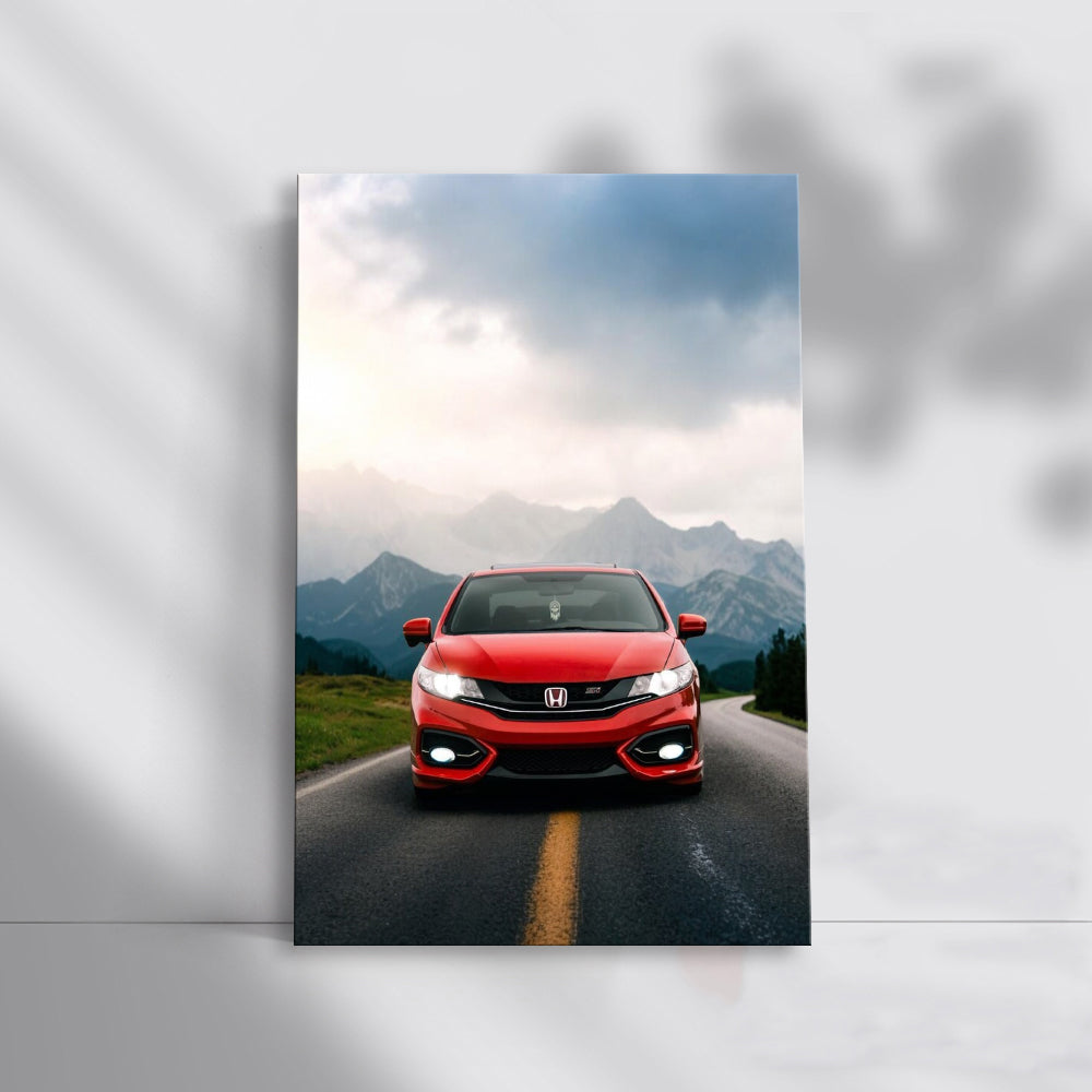 Red Honda Civic Against Mountain Backdrop - Reliable Elegance