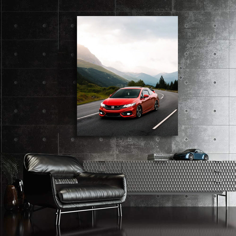 Red Honda Civic with Mountain View - Sporty Elegance