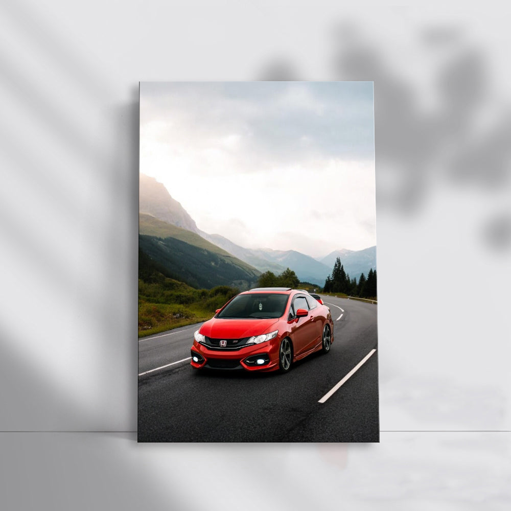 Red Honda Civic with Mountain View - Sporty Elegance