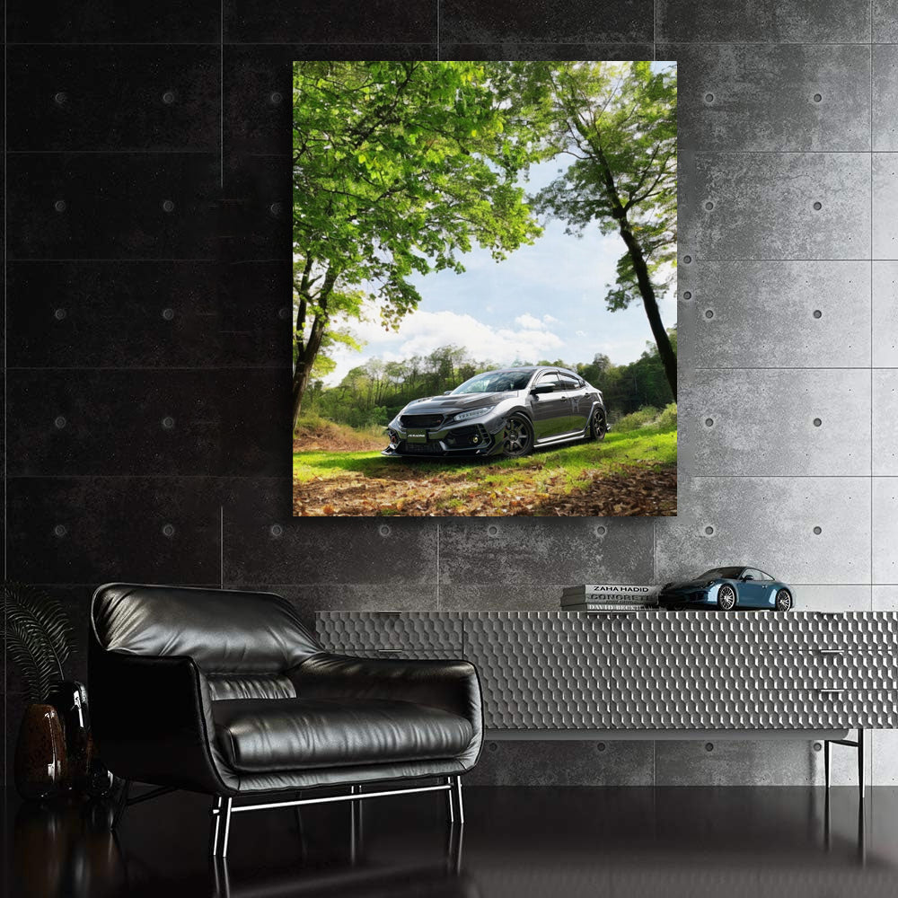 Silver Honda Civic in Forest - Agile and Stylish Ride