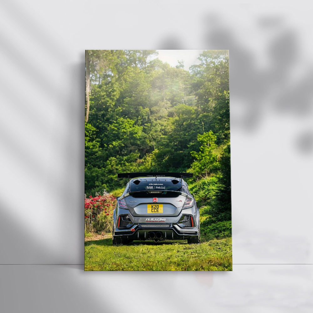 Silver Honda Civic Amidst Forest - Sleek and Adventurous