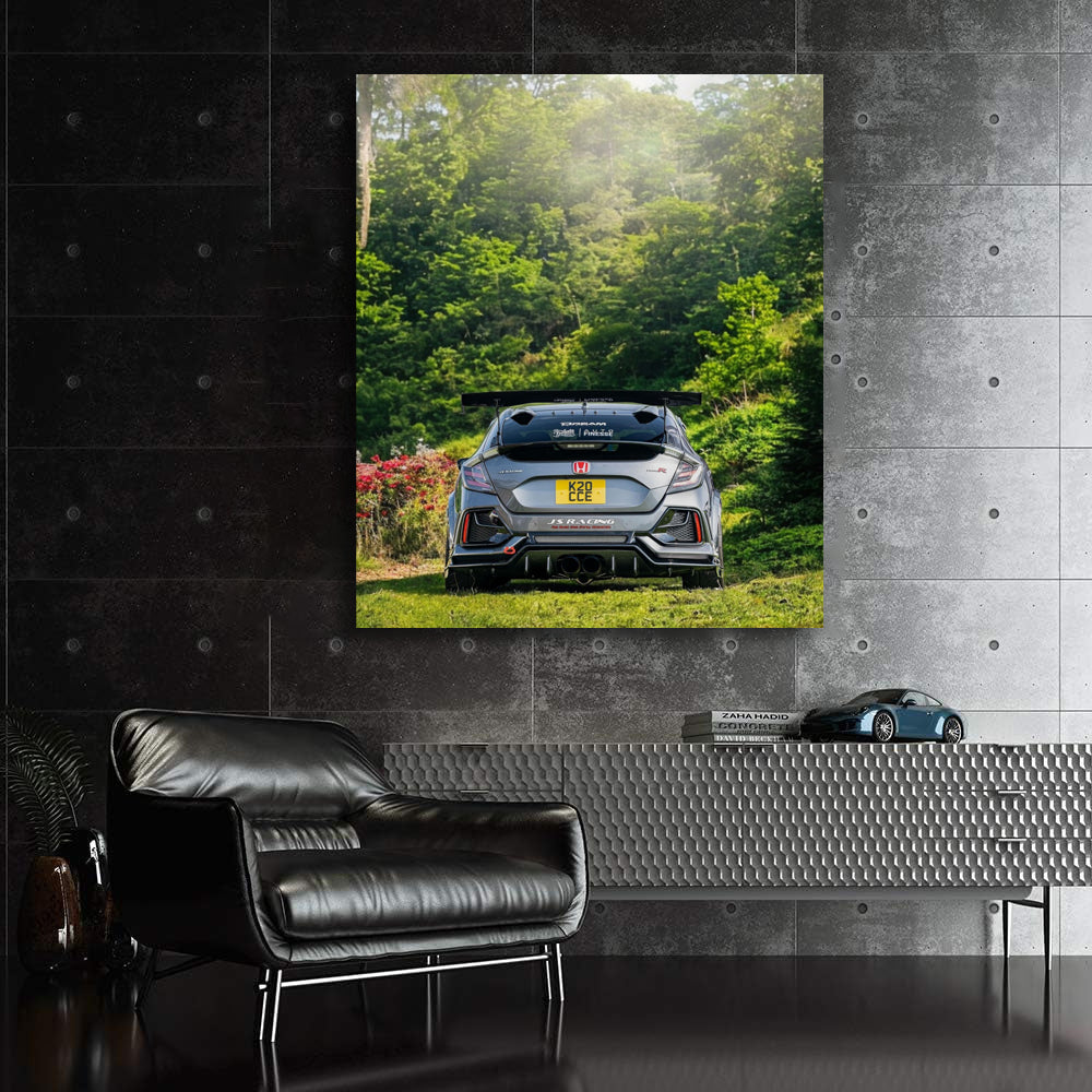 Silver Honda Civic Amidst Forest - Sleek and Adventurous