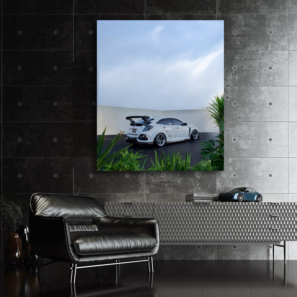 White Honda Civic in Parking Lot - Sleek and Stylish Ride