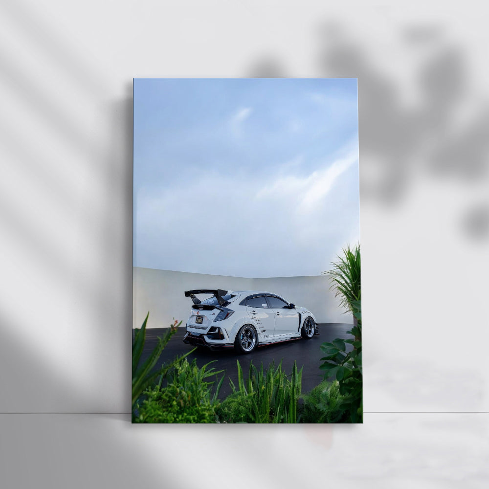 White Honda Civic in Parking Lot - Sleek and Stylish Ride
