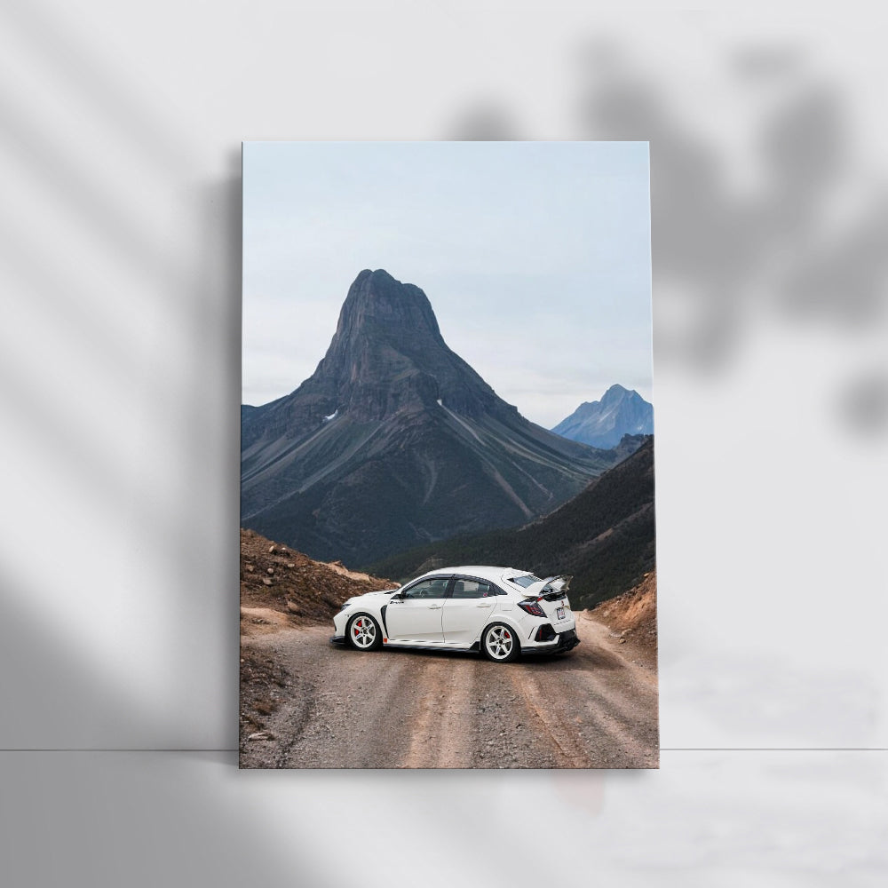 White Honda Civic Cruising Mountain Roads - Sleek Performance