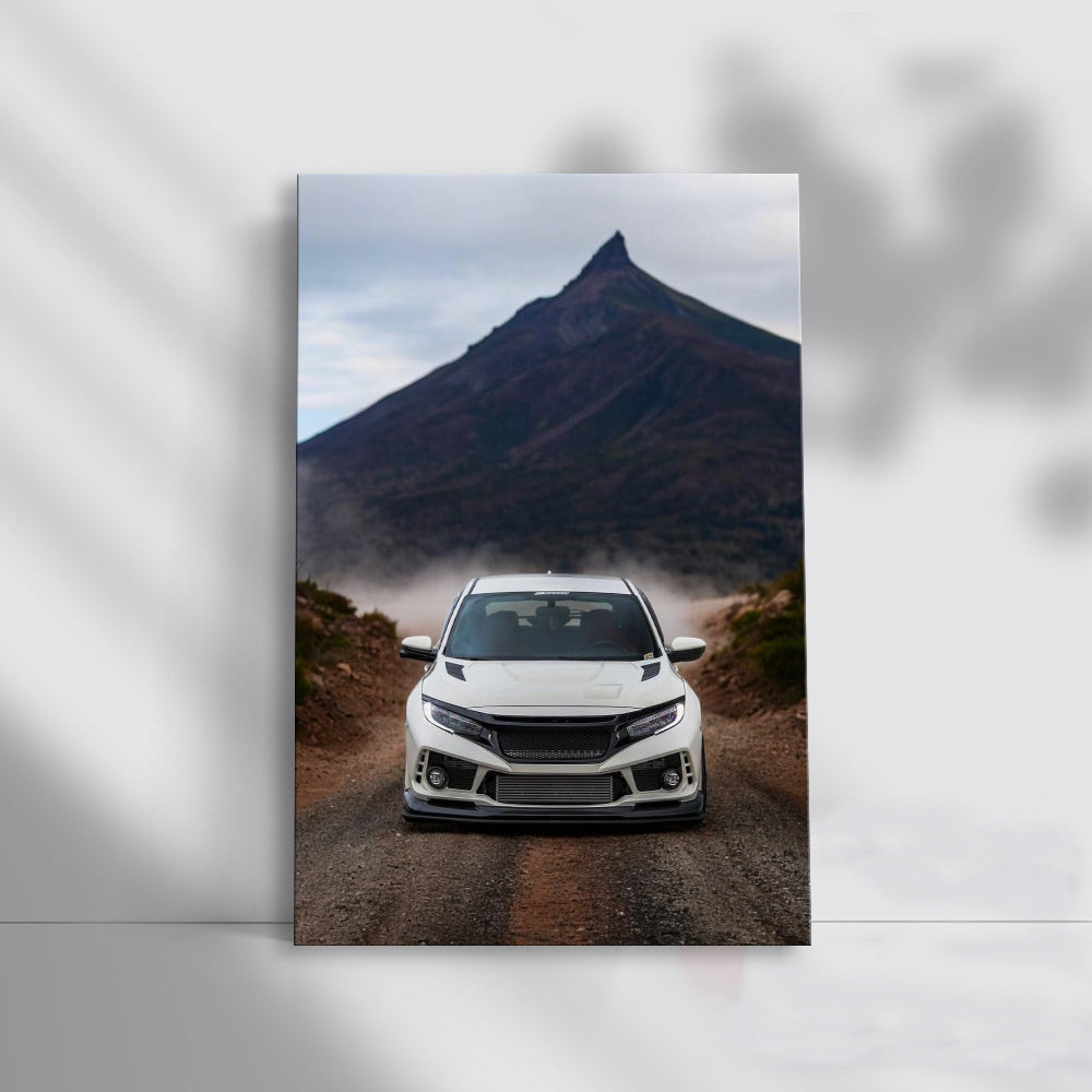 White Honda Civic Cruising Mountain Roads - Adventure Awaits