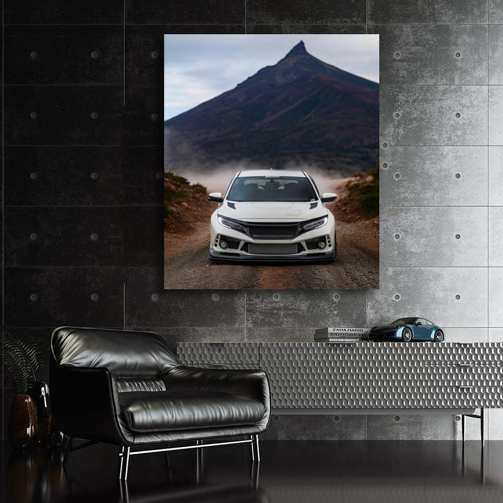 White Honda Civic Cruising Mountain Roads - Adventure Awaits