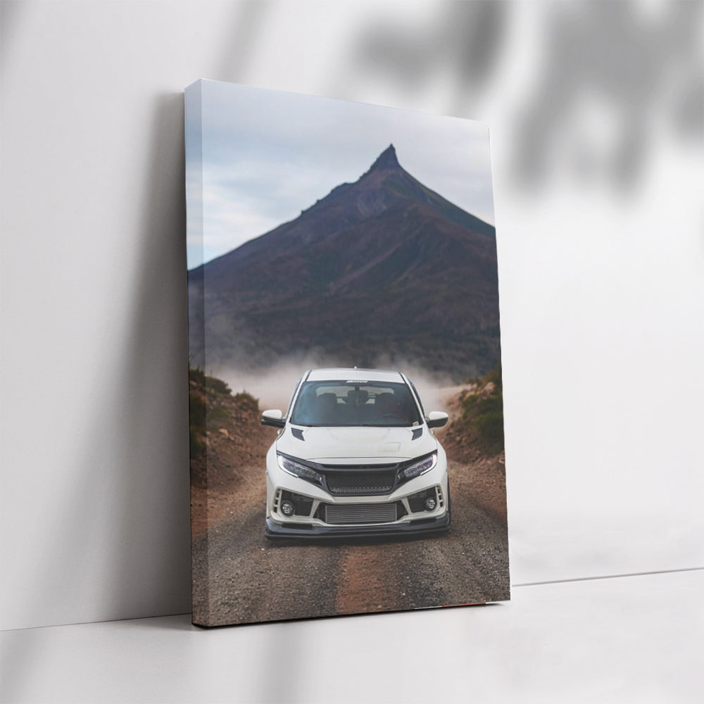 White Honda Civic Cruising Mountain Roads - Adventure Awaits