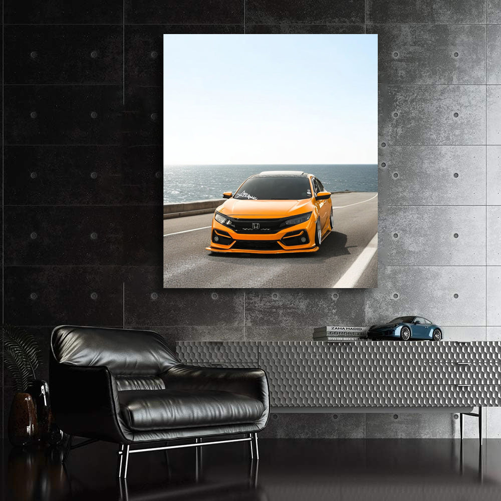Yellow Honda Civic by Ocean - Sleek and Stylish Ride