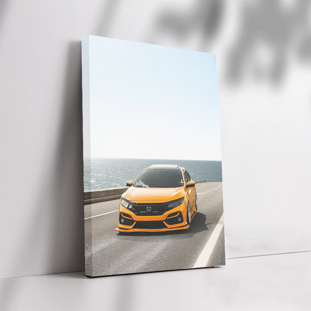 Yellow Honda Civic by Ocean - Sleek and Stylish Ride