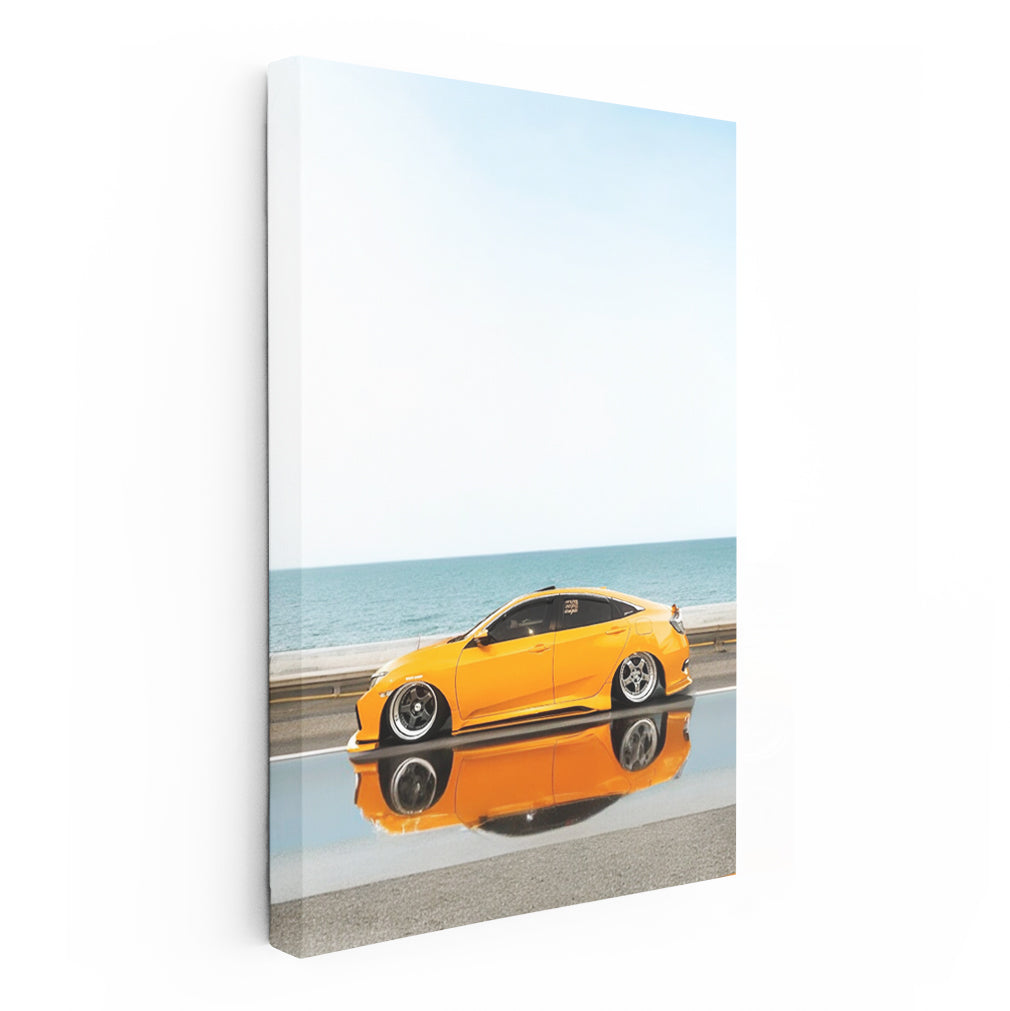 Yellow Honda Civic by Sea - Bold and Adventurous