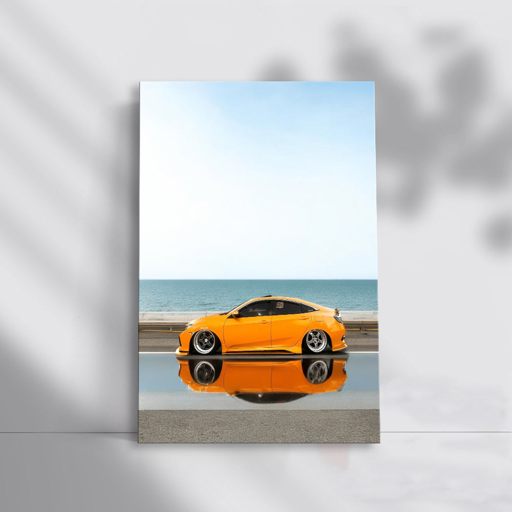 Yellow Honda Civic by Sea - Bold and Adventurous