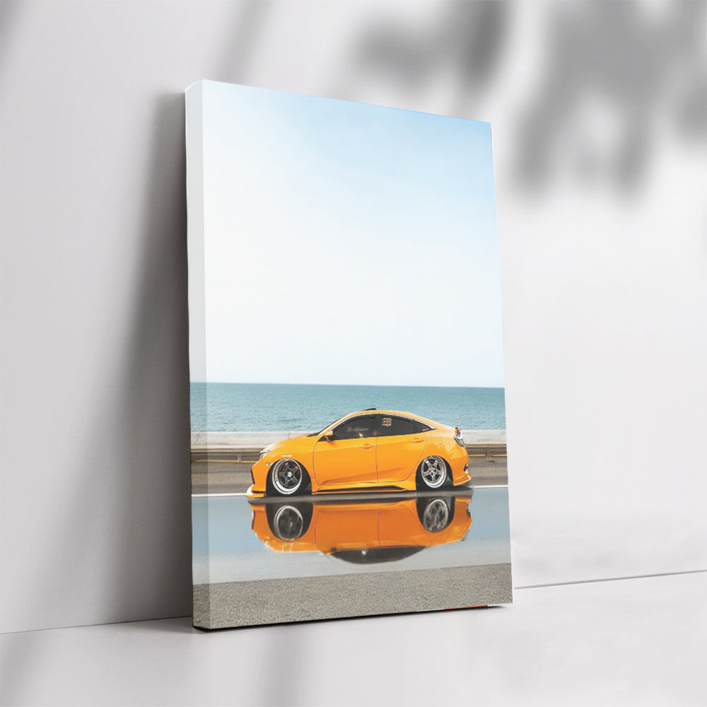 Yellow Honda Civic by Sea - Bold and Adventurous
