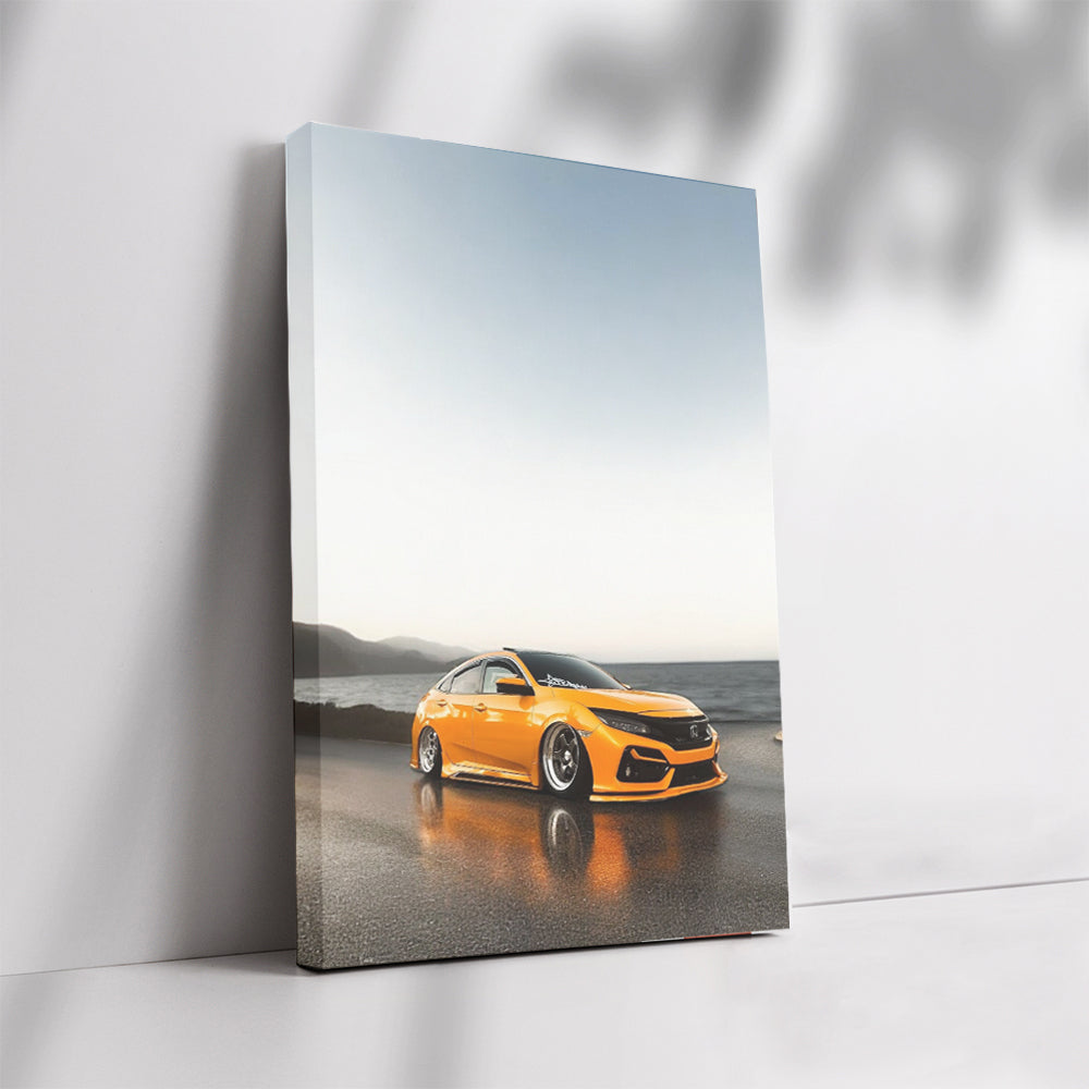 Yellow Honda Civic by Sea - Sporty Elegance in Motion