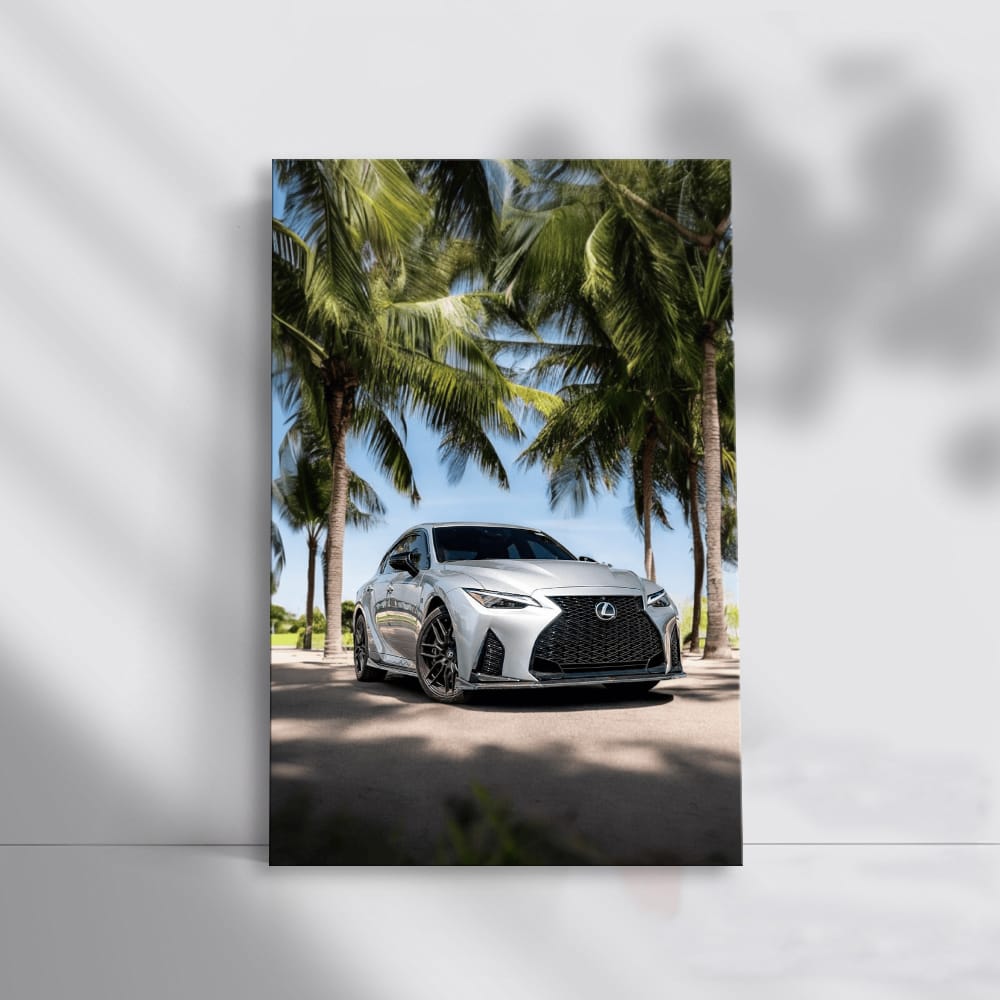 Lexus IS 500 beneath palm trees - sleek luxury performance