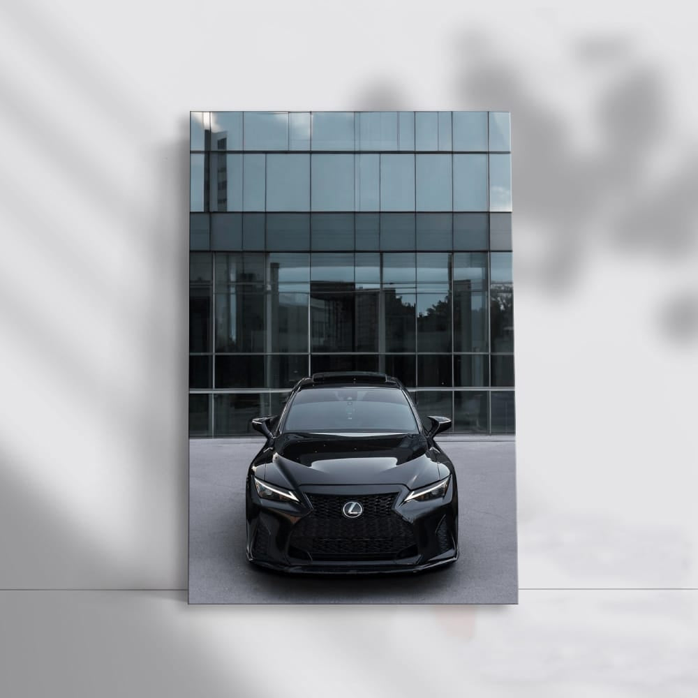 Sleek Black Lexus by Glass Building - Elegance in Motion