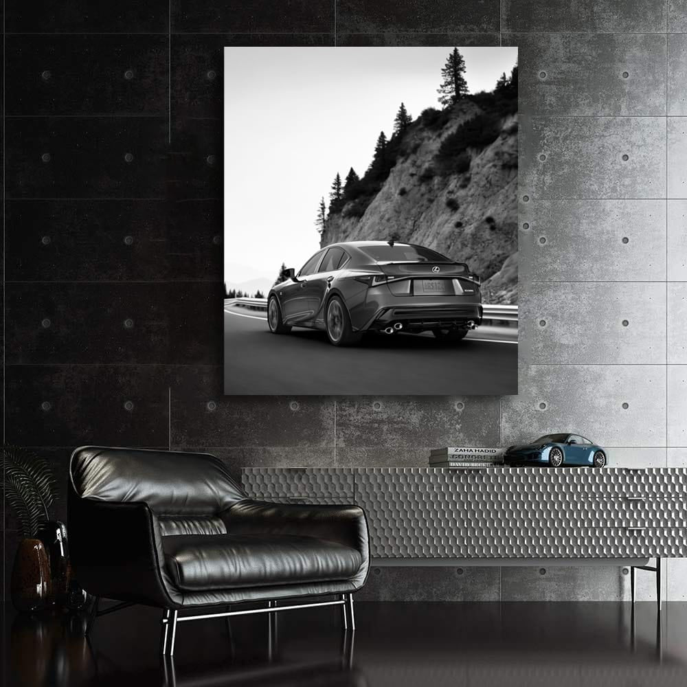 Lexus Black & White Mountain Scene - Elegance & Power