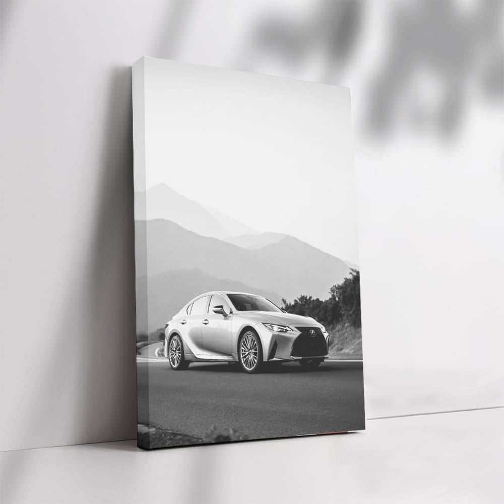 Lexus in Black & White with Mountains - Elegance Unleashed