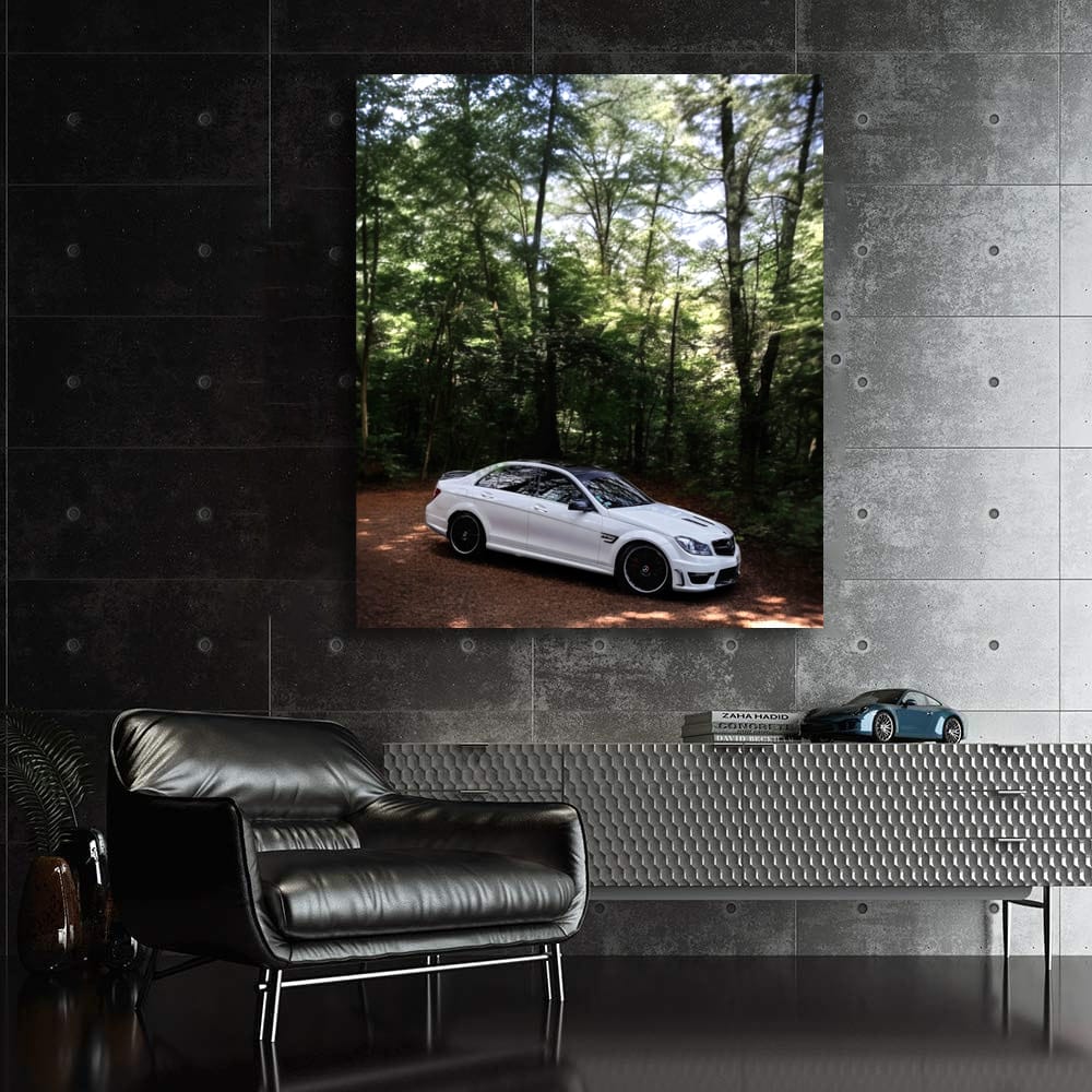 White Mercedes C63 AMG W204 in Forest - Power Meets Elegance