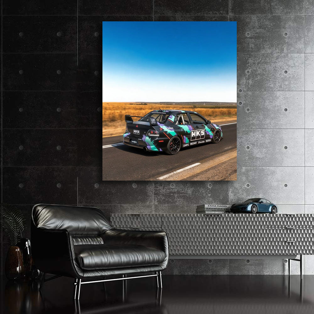 Black Mitsubishi Lancer Cruising Highway - Sleek and Bold