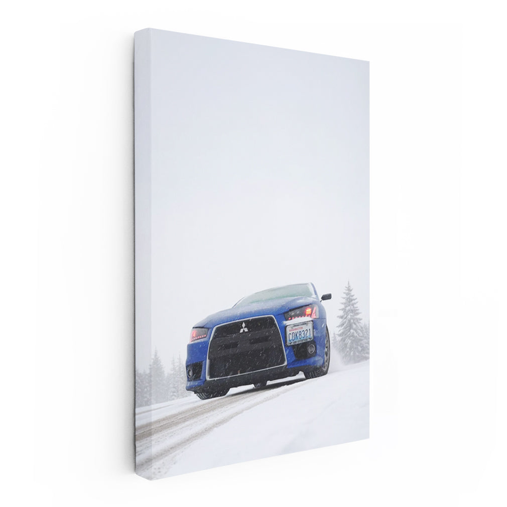 Blue Mitsubishi Lancer in Snow - Reliable and Adventurous