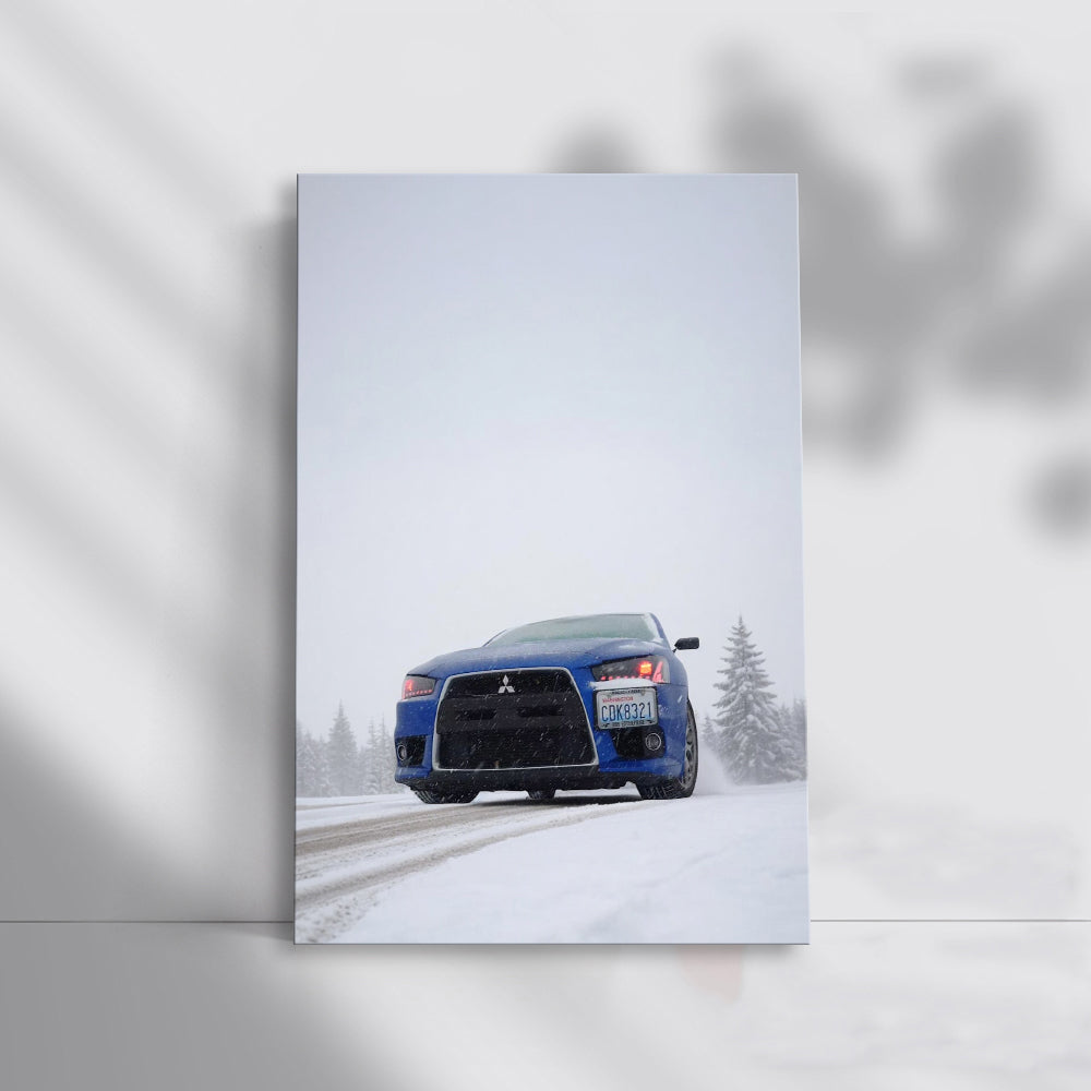 Blue Mitsubishi Lancer in Snow - Reliable and Adventurous