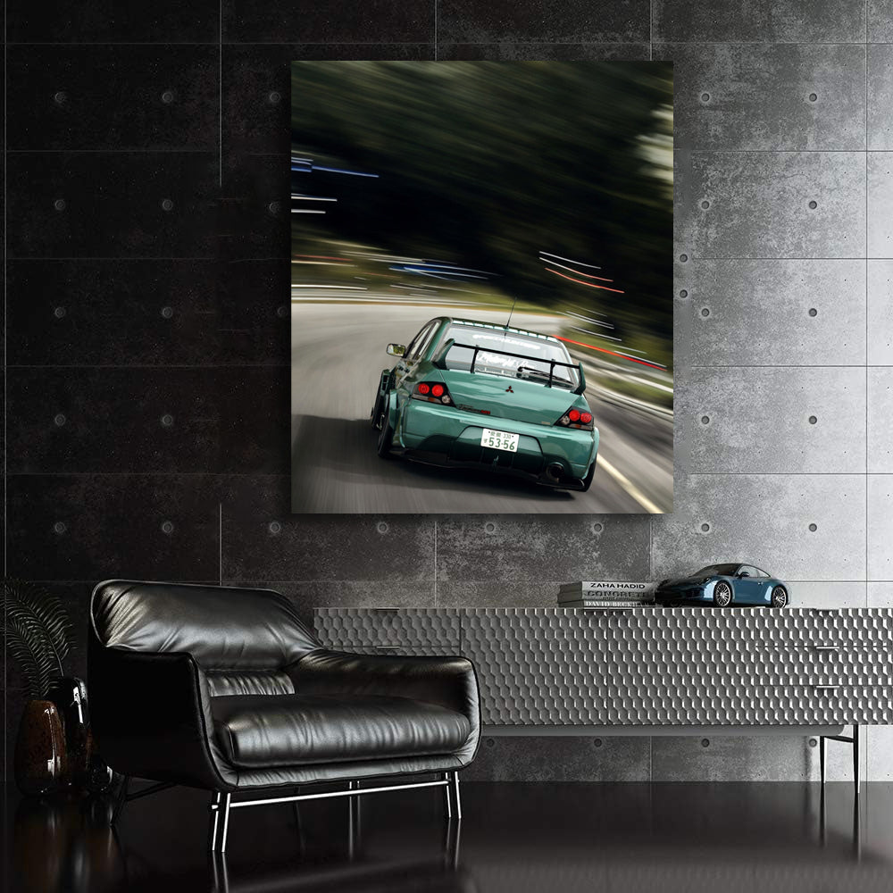 Mitsubishi Lancer Cruising Down Highway - Sporty Elegance