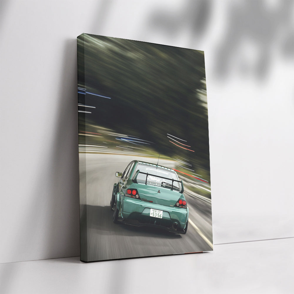 Mitsubishi Lancer Cruising Down Highway - Sporty Elegance