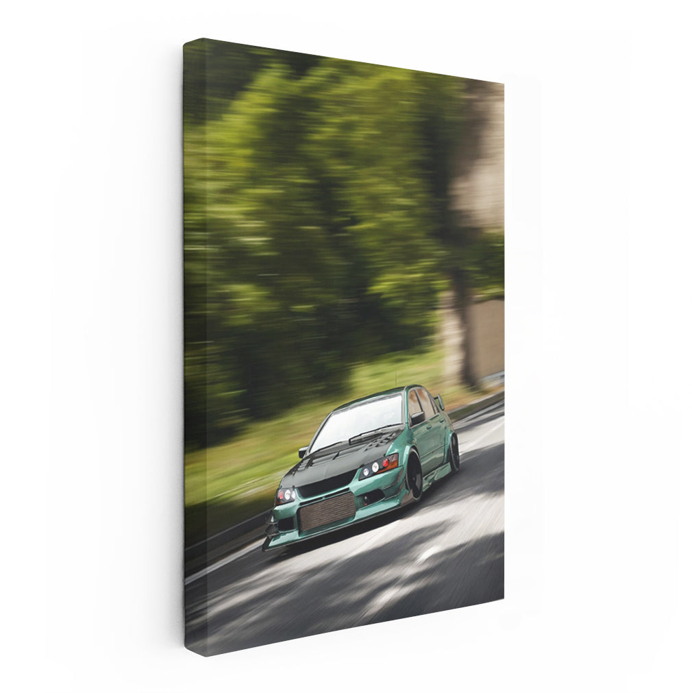 Mitsubishi Lancer Cruising Down Road - Sporty Elegance