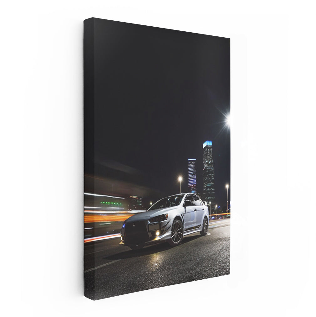Mitsubishi Lancer Cruising City Streets at Night - Sleek & Bold