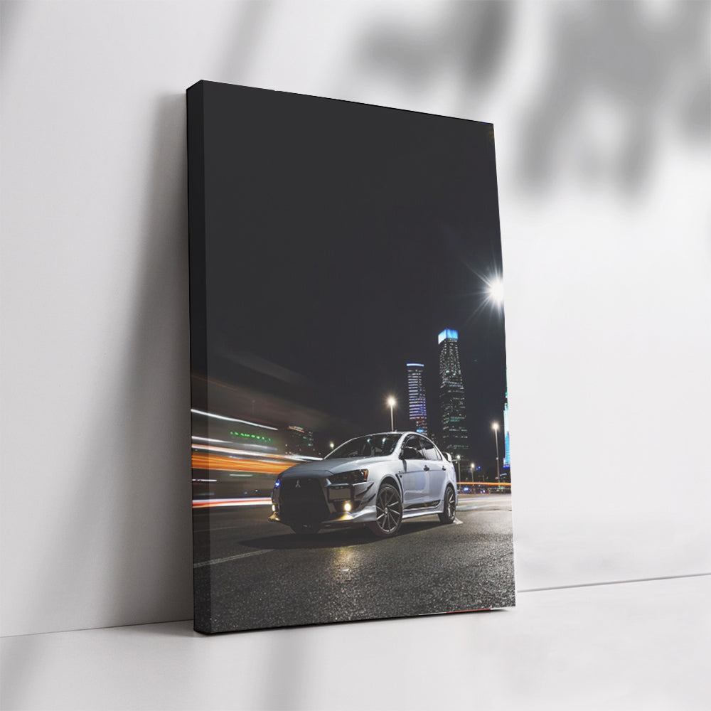 Mitsubishi Lancer Cruising City Streets at Night - Sleek & Bold