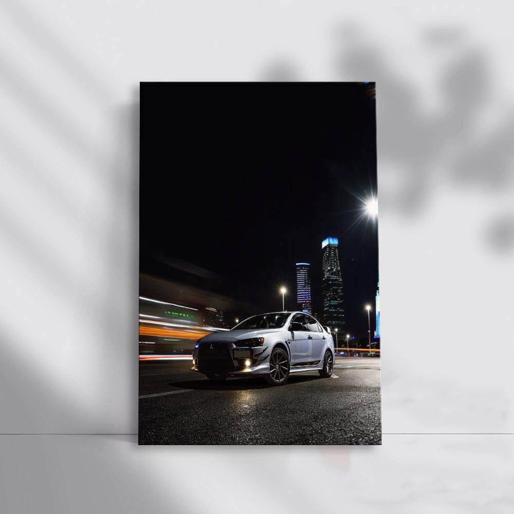 Mitsubishi Lancer Cruising City Streets at Night - Sleek & Bold