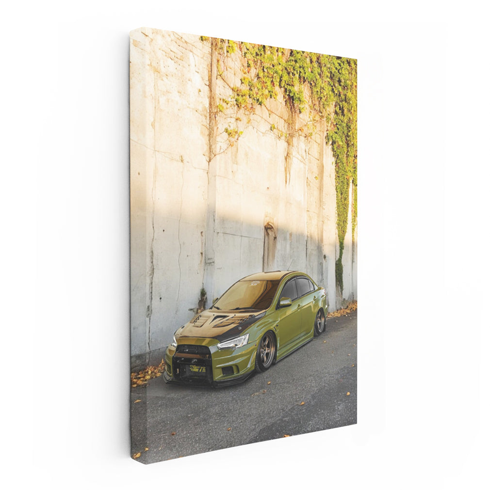 Green Mitsubishi Lancer by Wall - Speed and Style Embodied