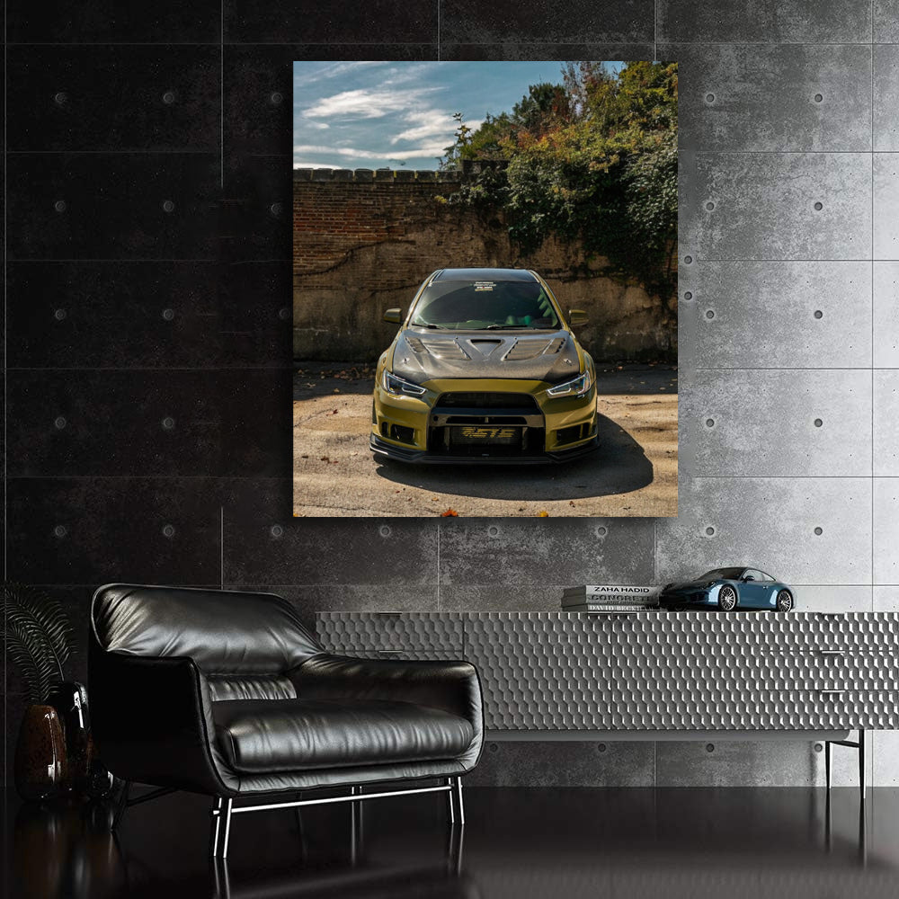 Green Mitsubishi Lancer in Mountain Landscape - Sporty and Stylish